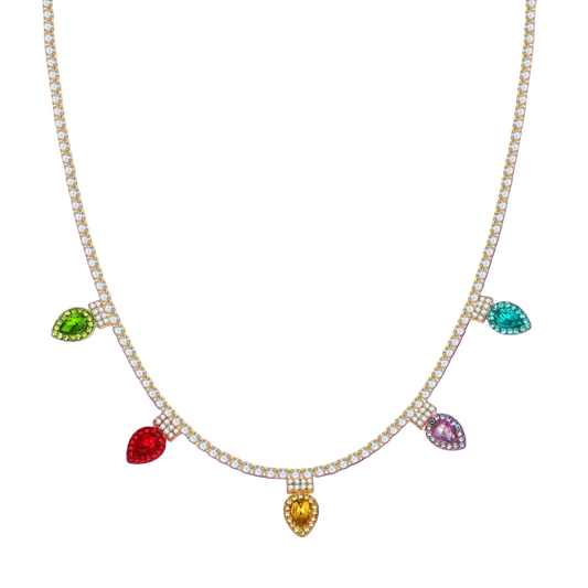 Necklace with colorful gemstones on a white background