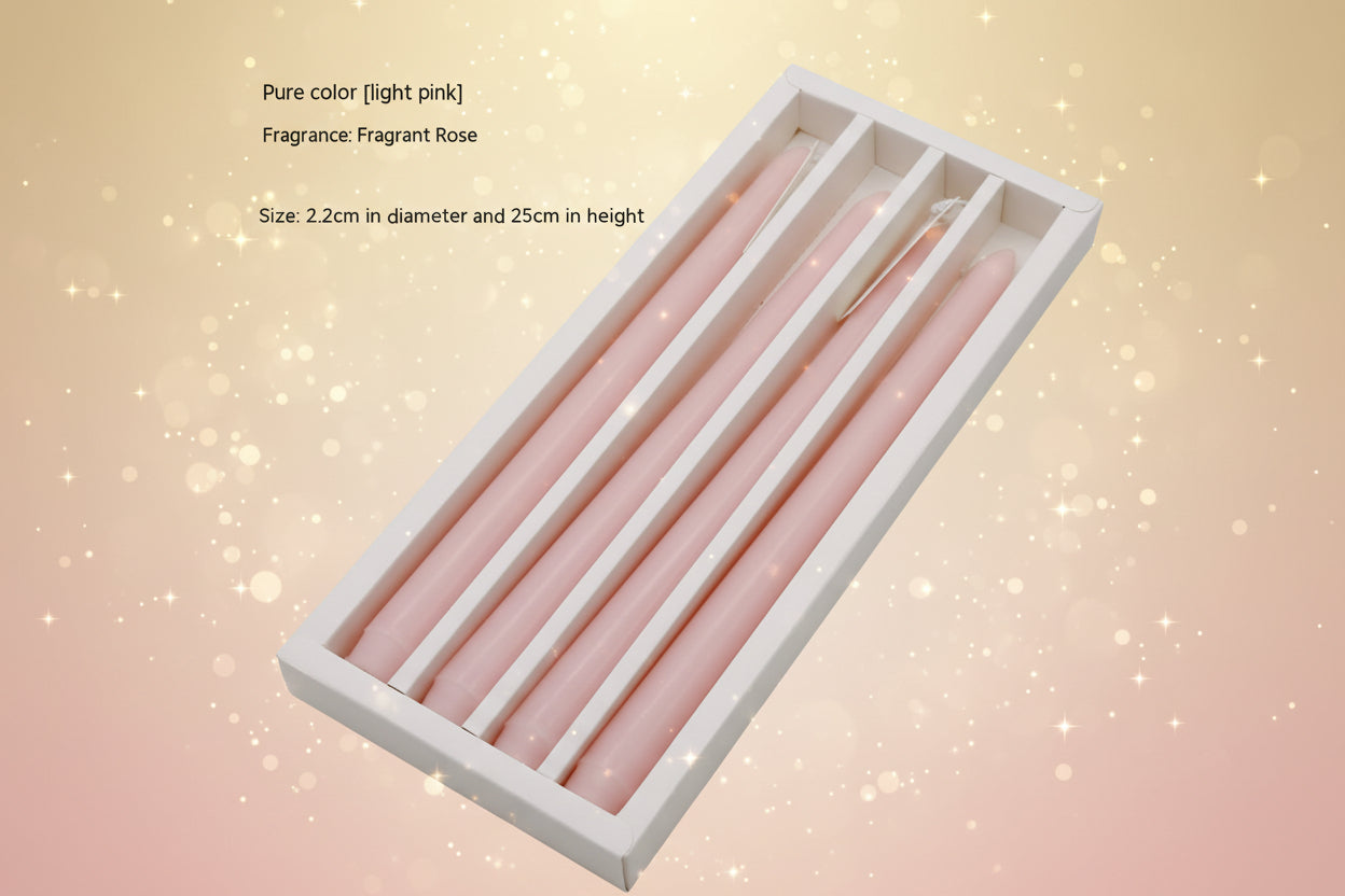 Light pink candles in a white box on a light gray background
