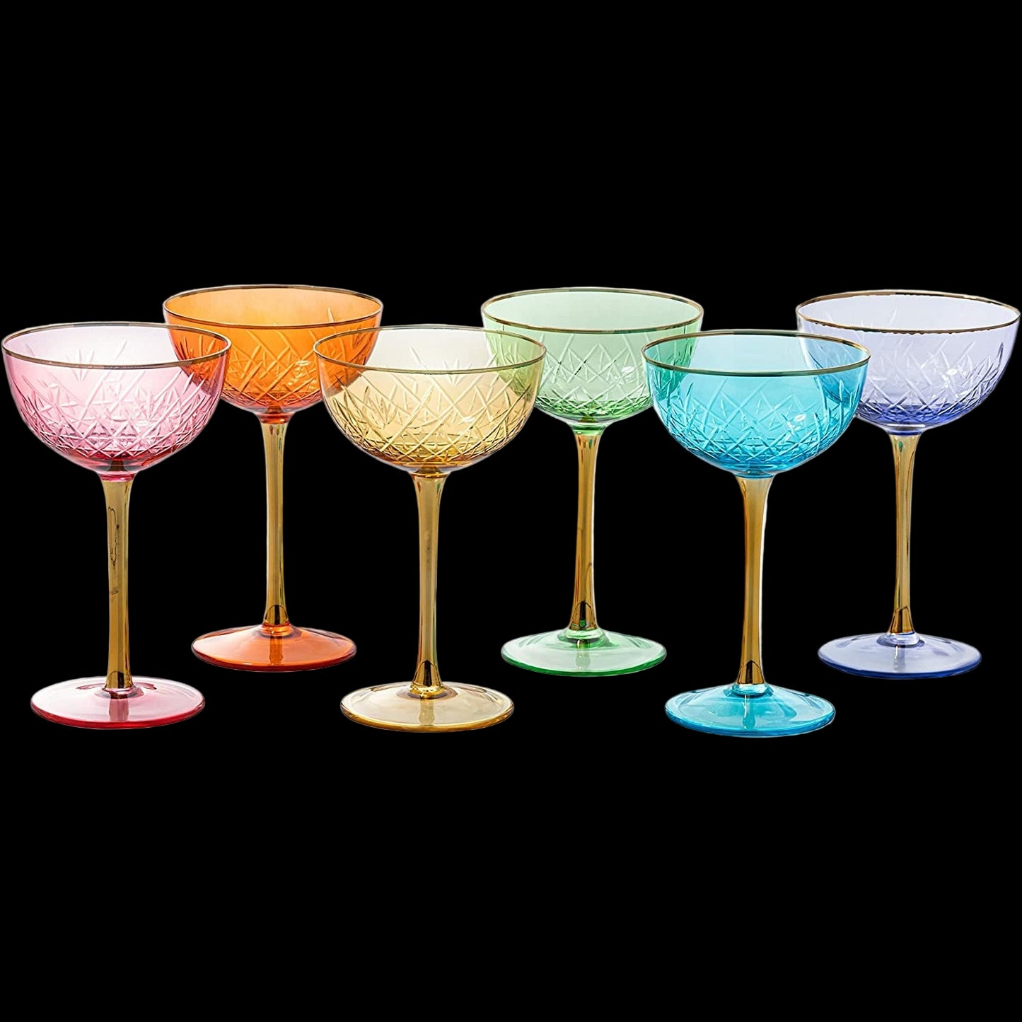 Vintage Art Deco Coupe for Champagne, Martini, Cocktails, Glasses | Set of 6 | 7 oz Classic Cocktail Glassware - Manhattan, Cosmopolitan, Sidecar, Crystal Speakeasy Style Saucer Goblets with Stems