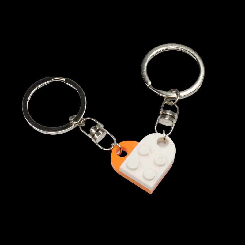 Keychain with heart-shaped LEGO piece on a white background