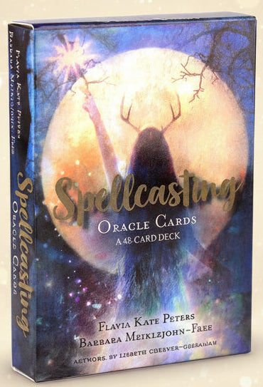 Boxed set of Spellcasting Oracle Cards with a silhouette against a moonlit sky design.