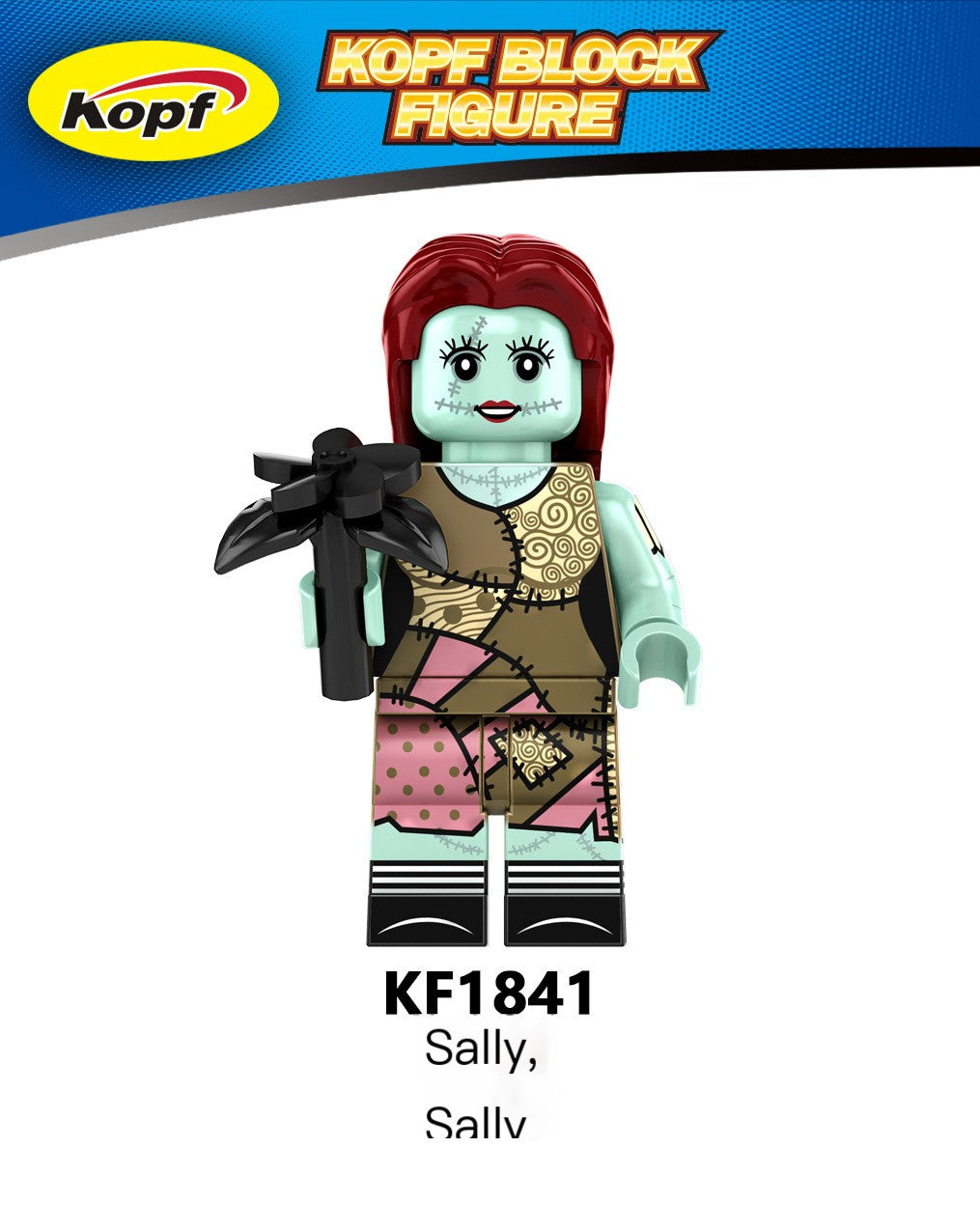 Kopf Block Figure Sally with red hair and green skin on a white background