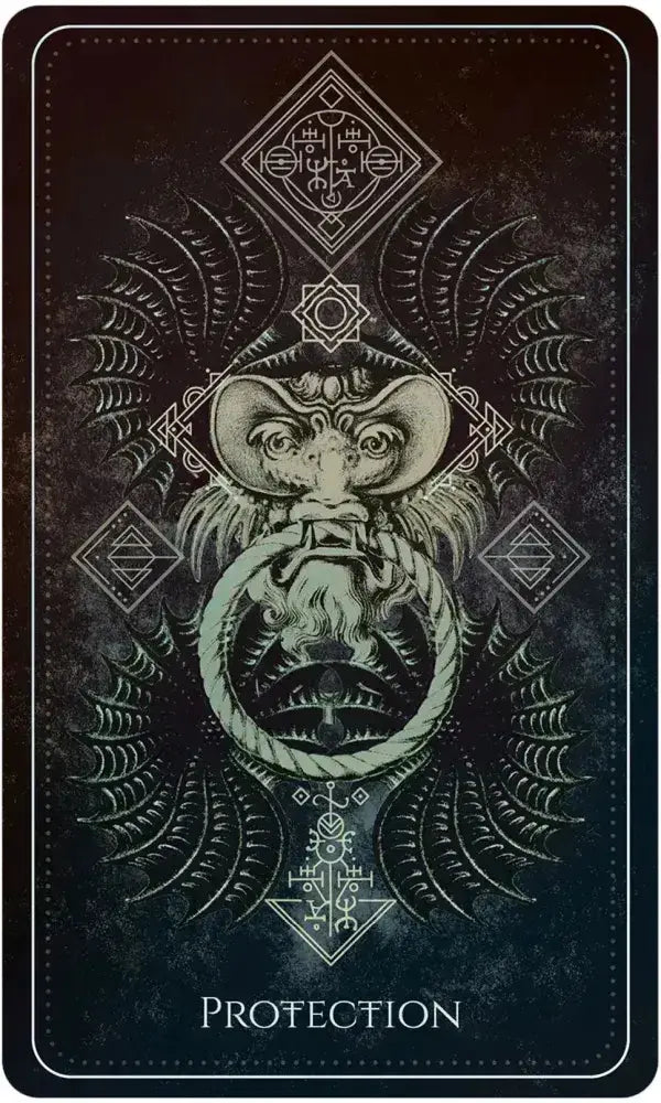 Card with a dragon design and 'Protection' text on a dark background