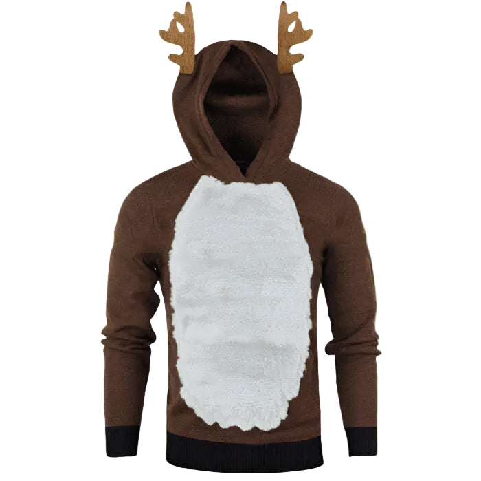 Hoodie with reindeer design on a white background