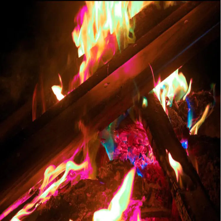 Close-up of colorful flames burning wood