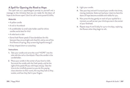 Page from a book or manual with instructions for a spell opening the road to hope, including text and numbered steps.
