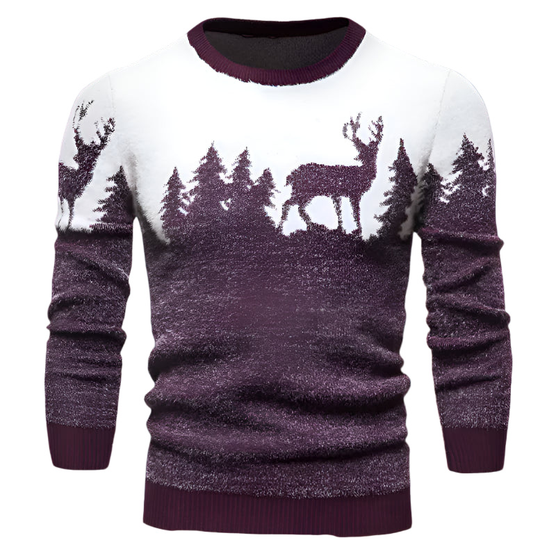 Sweater with deer and forest design on a white background
