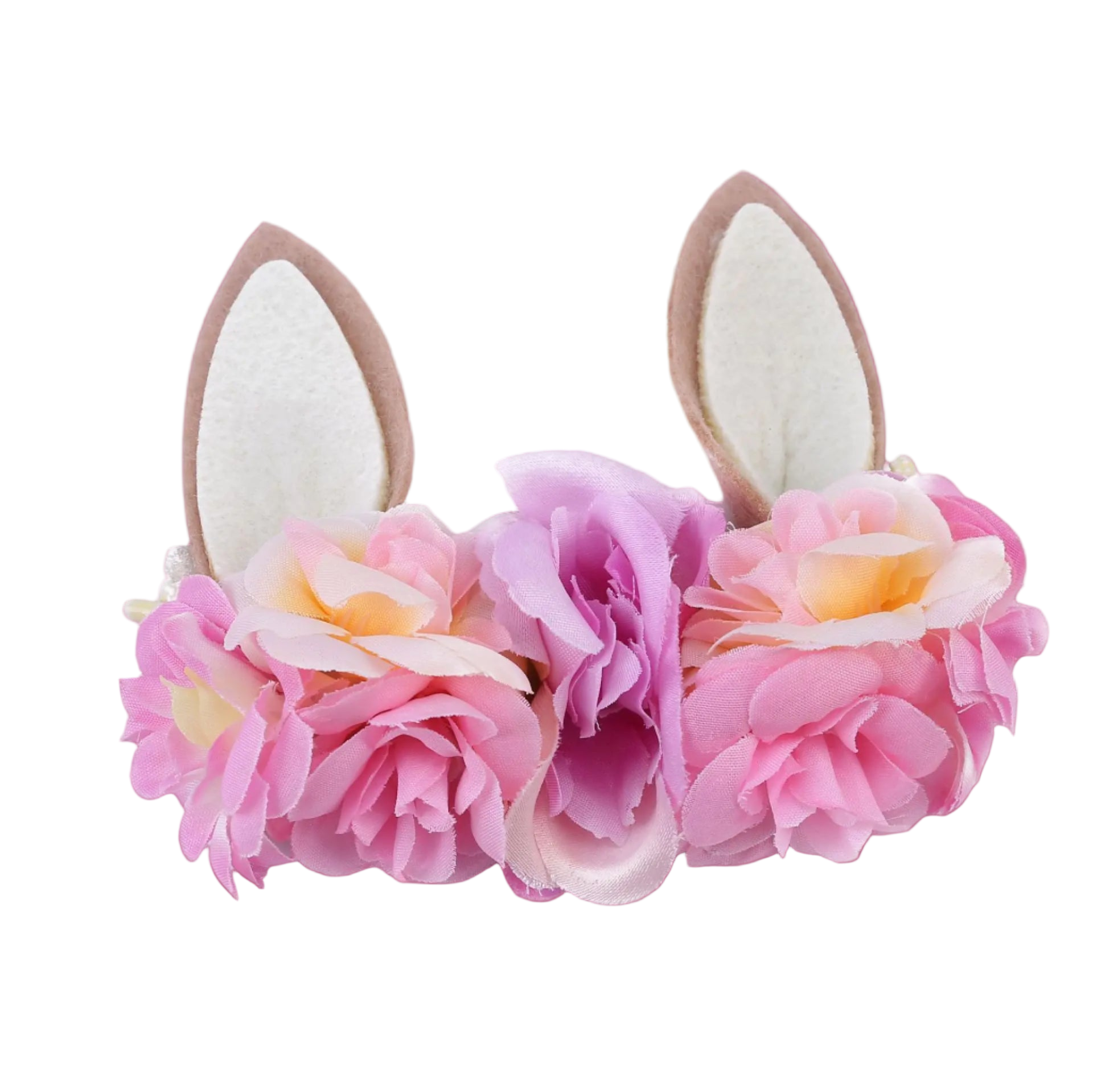 Floral headband with bunny ears on a white background