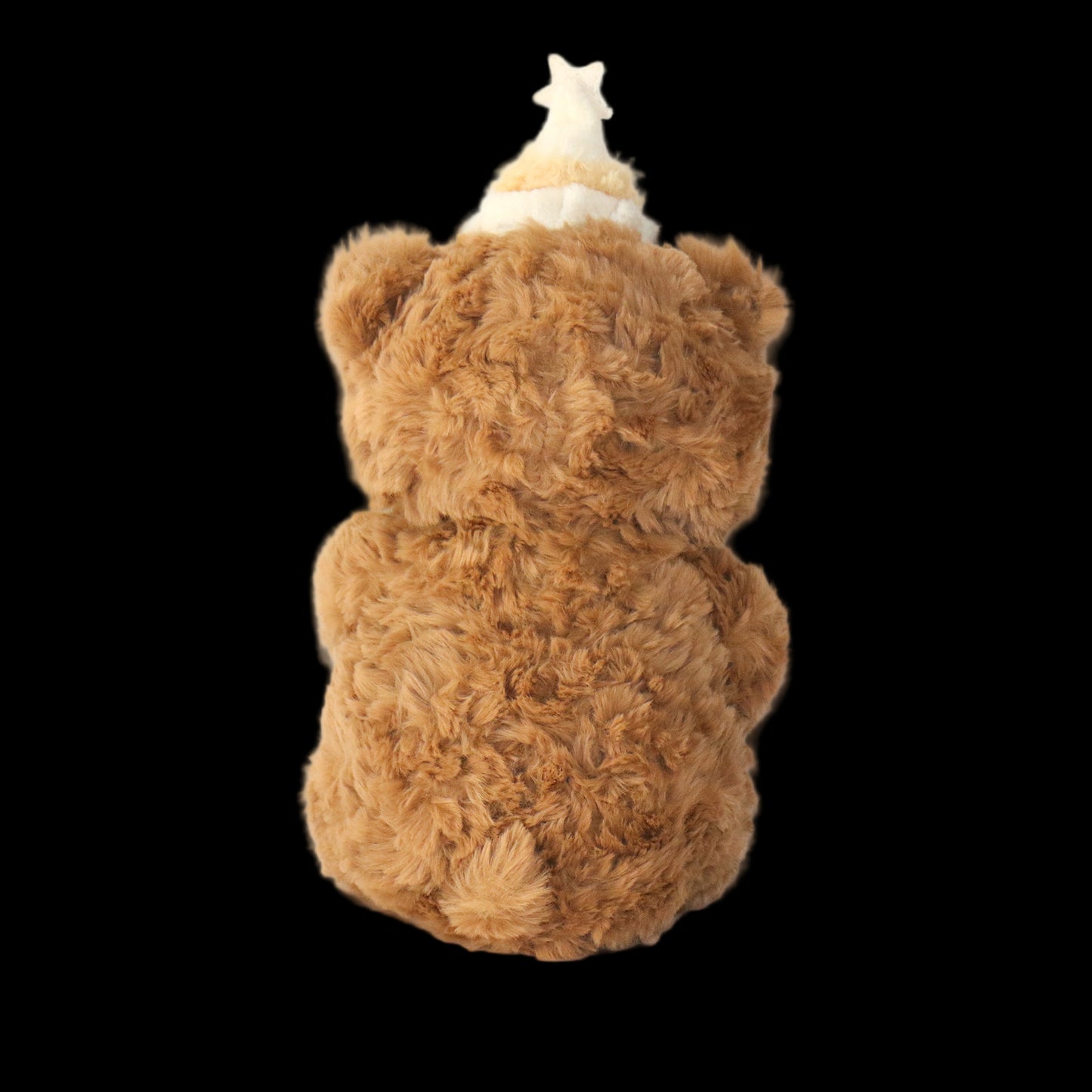 Brown teddy bear with a white hat on a white background