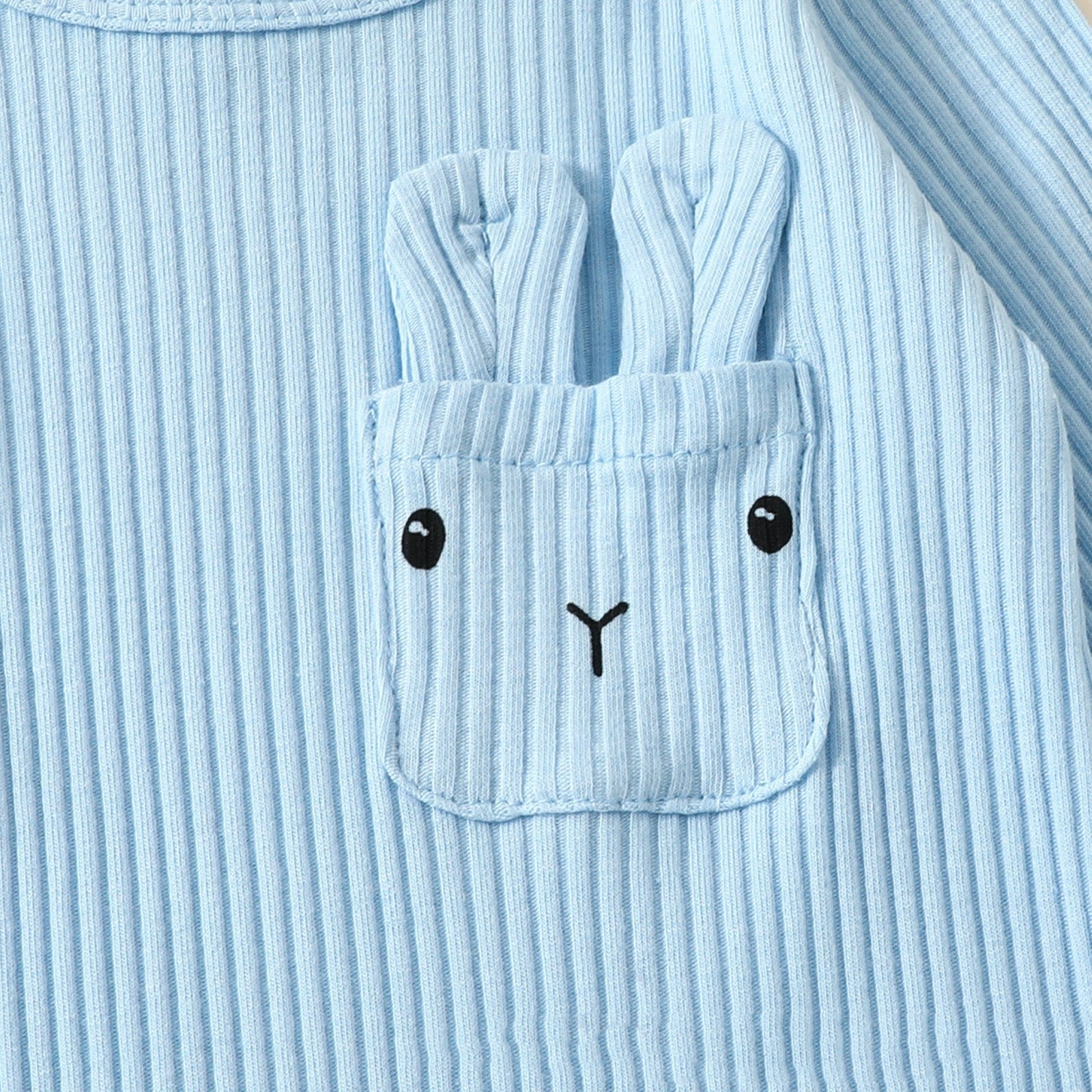 Light blue ribbed fabric with a pocket design resembling a face.
