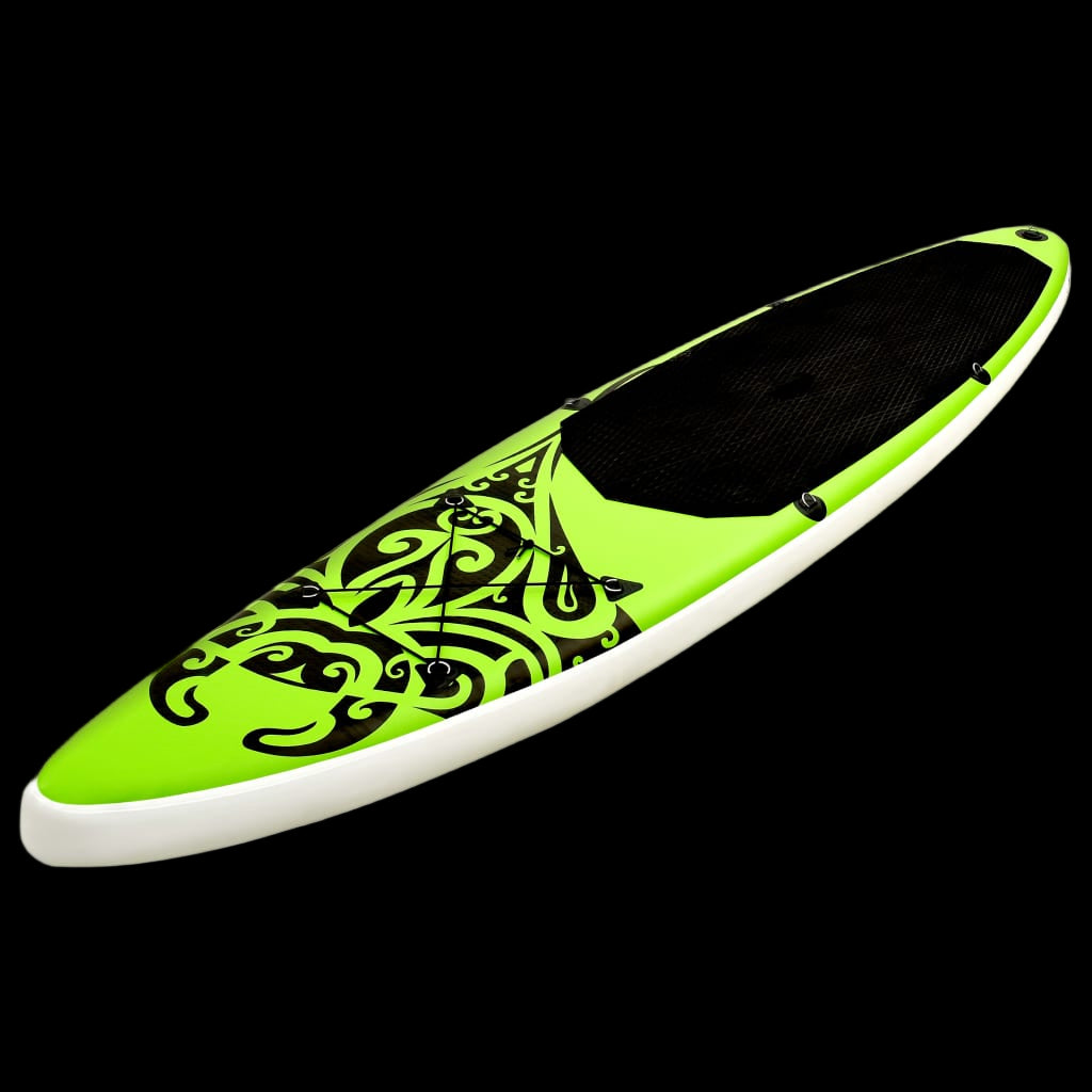 Green and black paddleboard on a white background