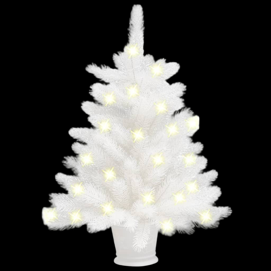 White Christmas tree with lights on a white background