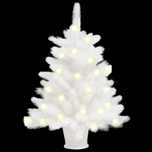 White Christmas tree with lights on a white background
