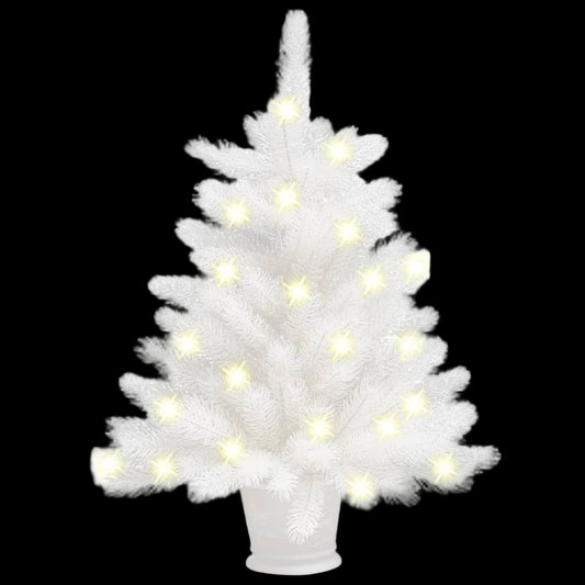 White Christmas tree with lights on a white background