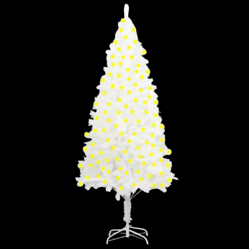 White Christmas tree with yellow lights on a white background
