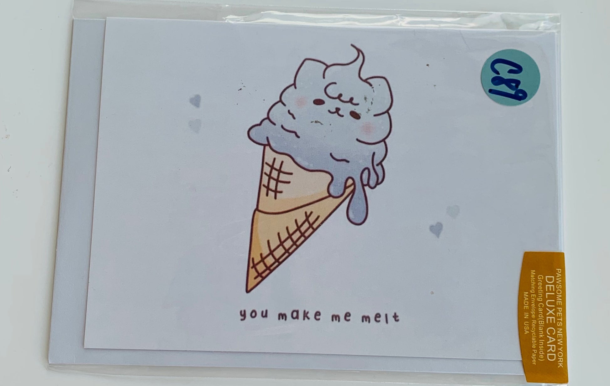 Card with an ice cream cone illustration and text on a white background