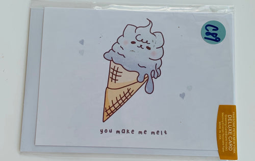 Card with an ice cream cone illustration and text on a white background