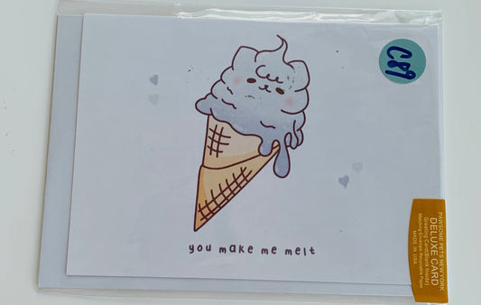 Card with an ice cream cone illustration and text on a white background