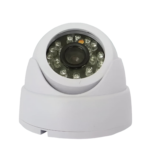 White security camera with LED lights on a white background
