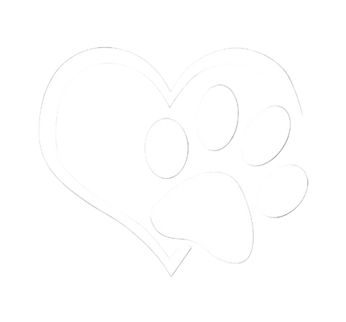 White paw print inside a heart shape on a black background