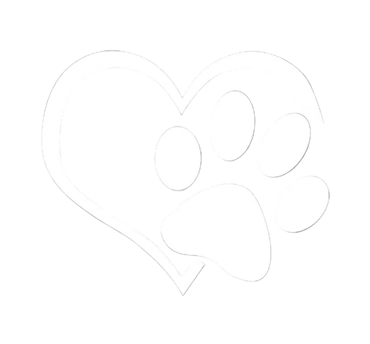 White paw print inside a heart shape on a black background