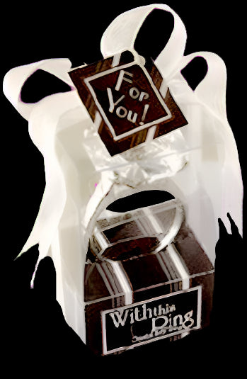 diamond ring keychain in a clear packaging with 'For You!' and 'With This Ring' text, tied with a white ribbon.
