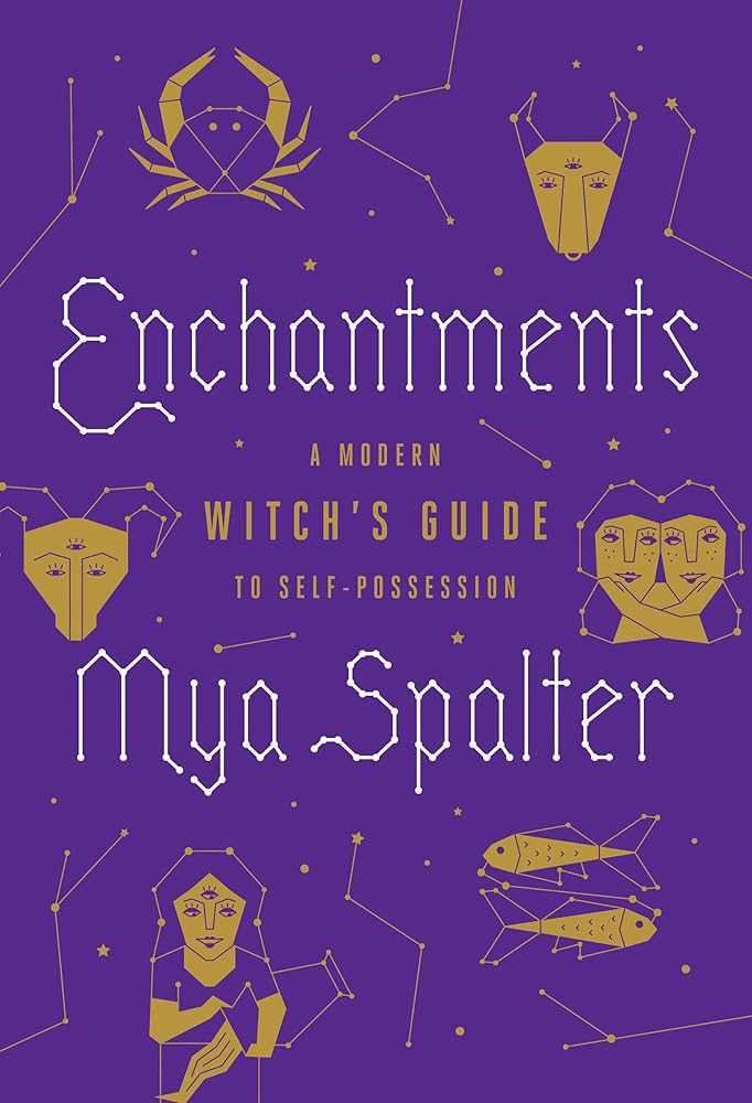 Book cover of 'Enchantments' by Mya Spalter with purple background and gold illustrations.