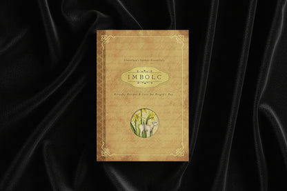 Book cover with 'IMBOLC' and decorative elements on a beige background