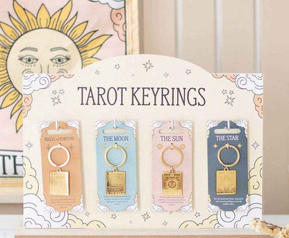 Vintage Tarot Card Keyrings, Sun, Moon, Wheel of Fortune, Star