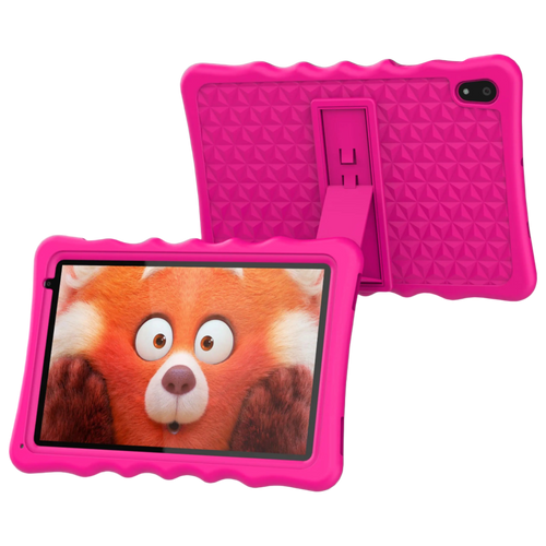Pink tablet case with a cartoon bear on a white background