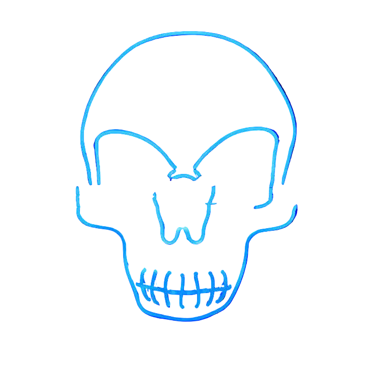 Blue LED skull mask on a black background