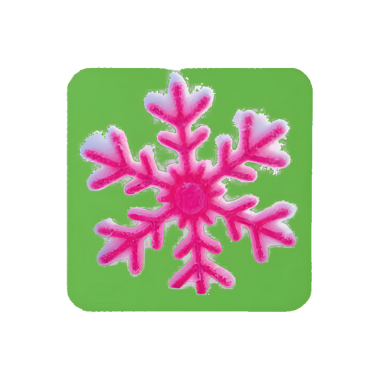 Pink snowflake on a green square background