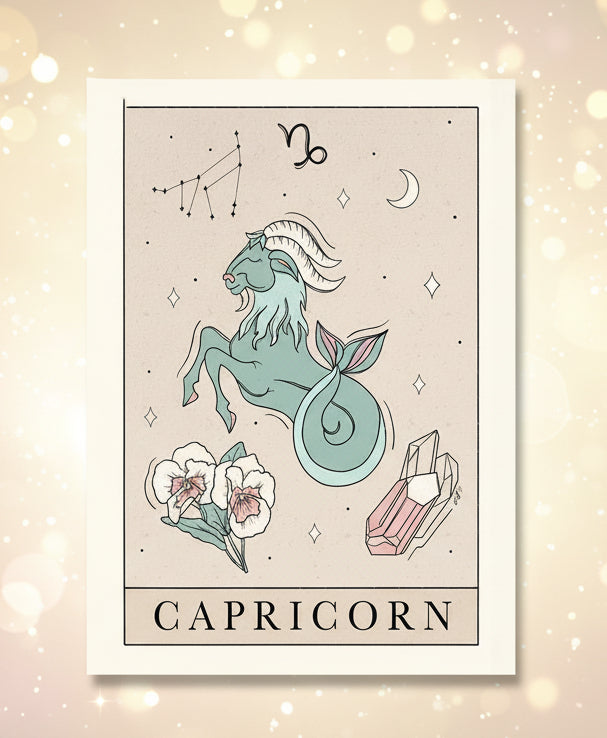 Capricorn zodiac sign illustration on a beige background