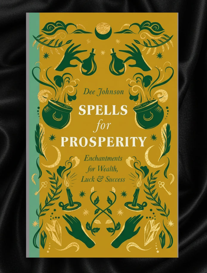 Book cover of 'Spells for Prosperity' with green and gold design elements.