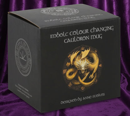 Black box with gold dragon design and text on a white background