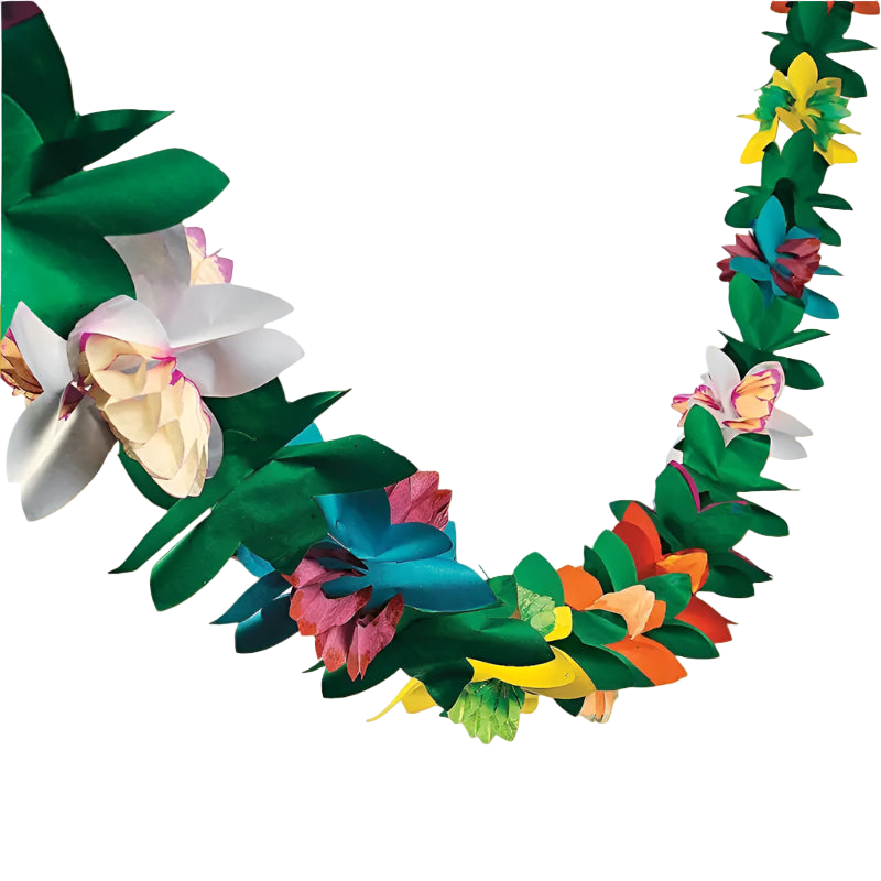 Colorful flower lei on a white background