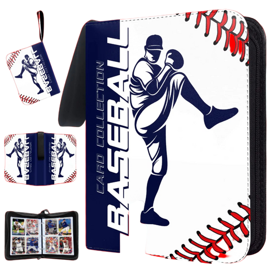 Baseball-themed card holder with a player illustration and 'Baseball Card Collection' text.