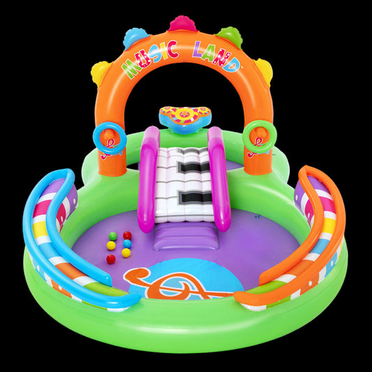 Colorful baby play center with musical elements on a white background