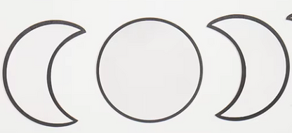 Three black crescent moon phases on a white background
