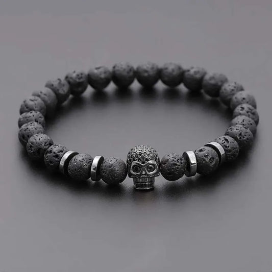 Lava Rock Skull Bracelet - Lucky Girl Gifts