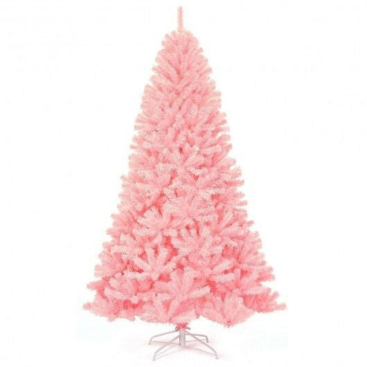 Pink artificial Christmas tree on a white background