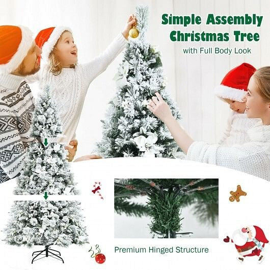7 Feet Snow Flocked Christmas Tree with Poinsettia Flowers-2