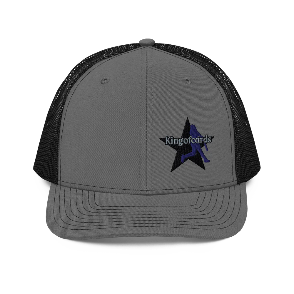 Gray and black cap with a star logo and 'Kingofcards' text on a white background