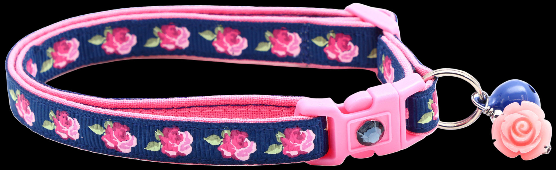 Floral patterned dog collar with pink accents on a white background