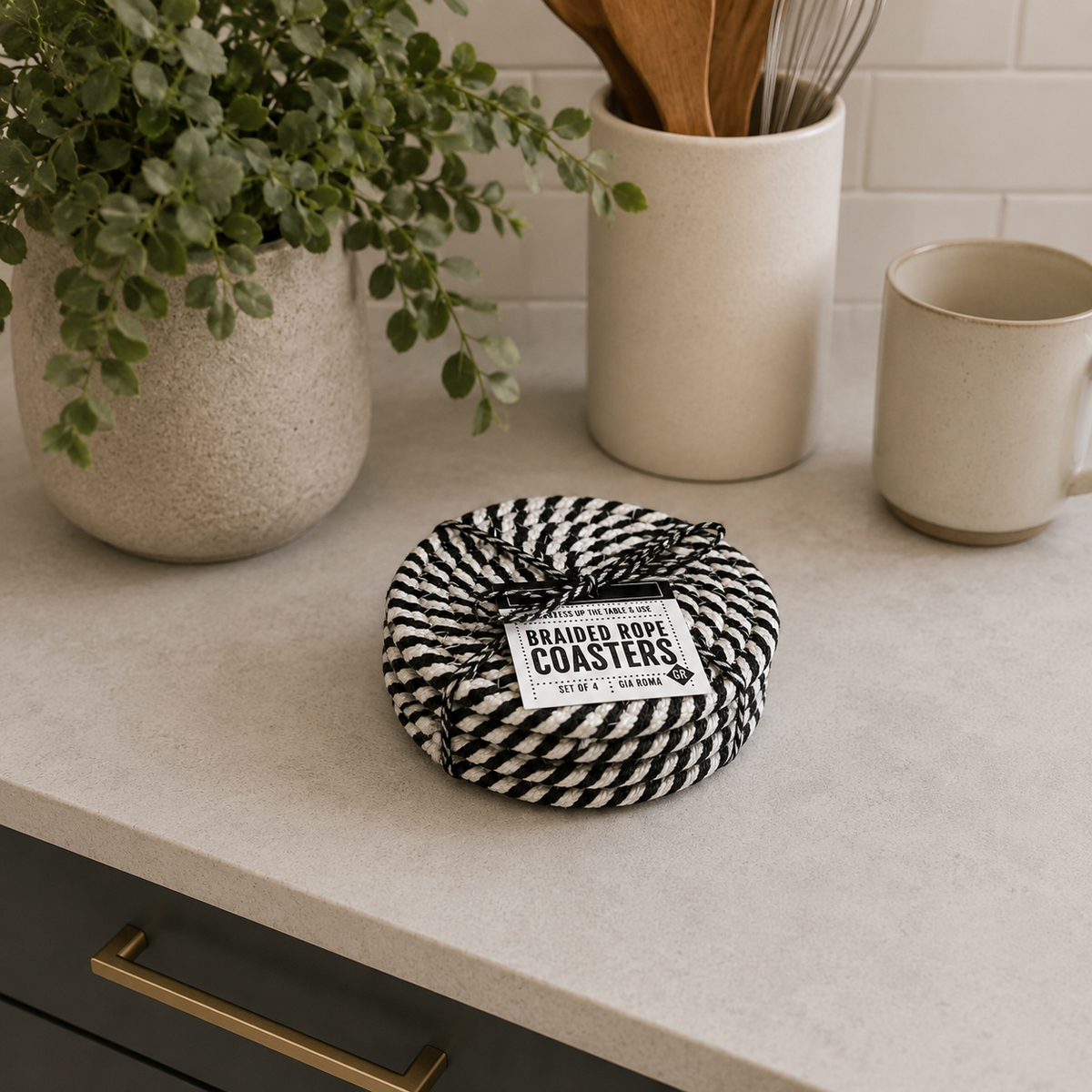 Black Braided 4pk Braided Rope Coasters - Lucky Girl Gifts