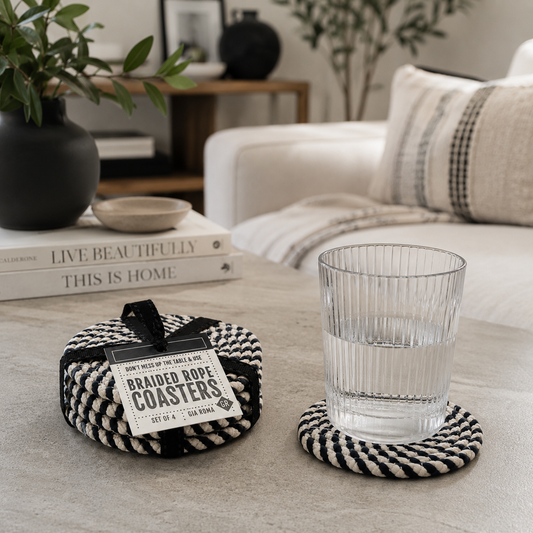 Black Braided 4pk Braided Rope Coasters - Lucky Girl Gifts
