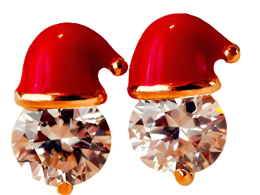 Red and gold earrings with clear gemstones on a beige background