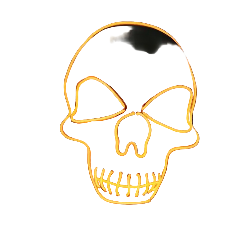 Skull mask with glowing orange outline on a dark background