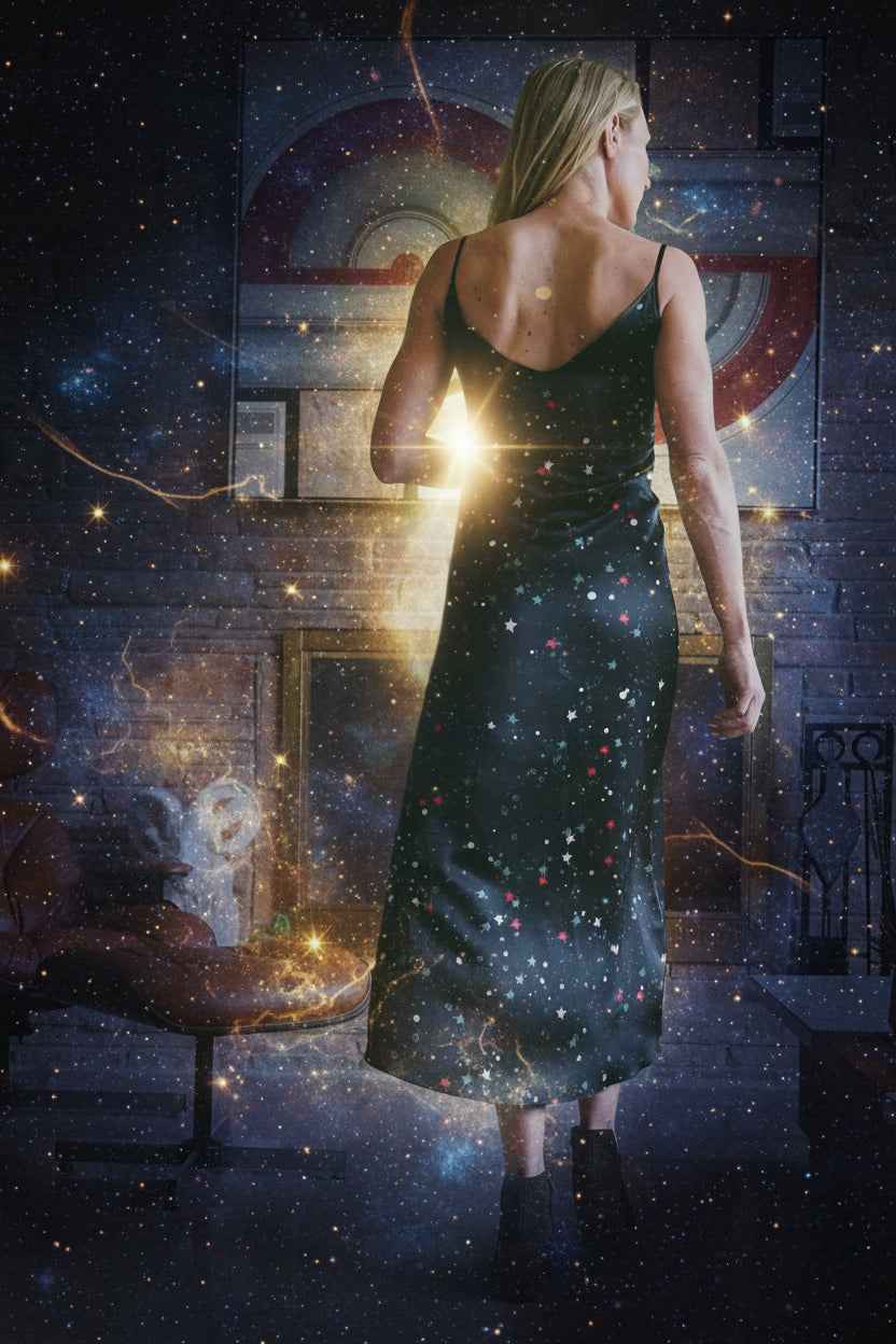 Andromeda Silk Dress in Galaxy - Elegant and Unique Fashion Statement
