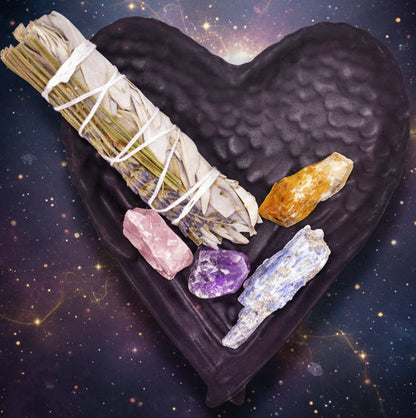 Shungite Heart Dish with Angel Wings | Grounding & Protection - Lucky Girl Gifts